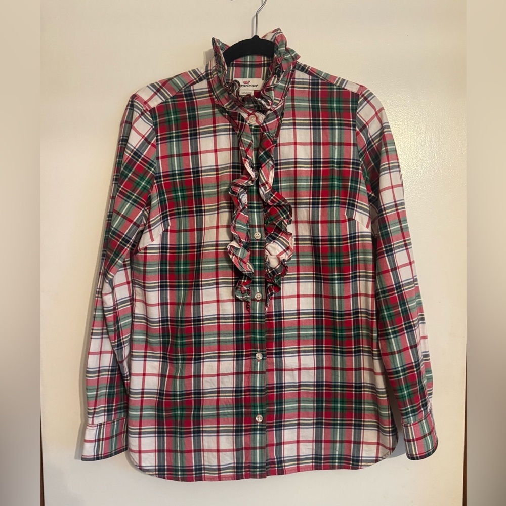 Vineyard Vines Ruffle Button Down Blouse Cotton Classic Fit Size 6